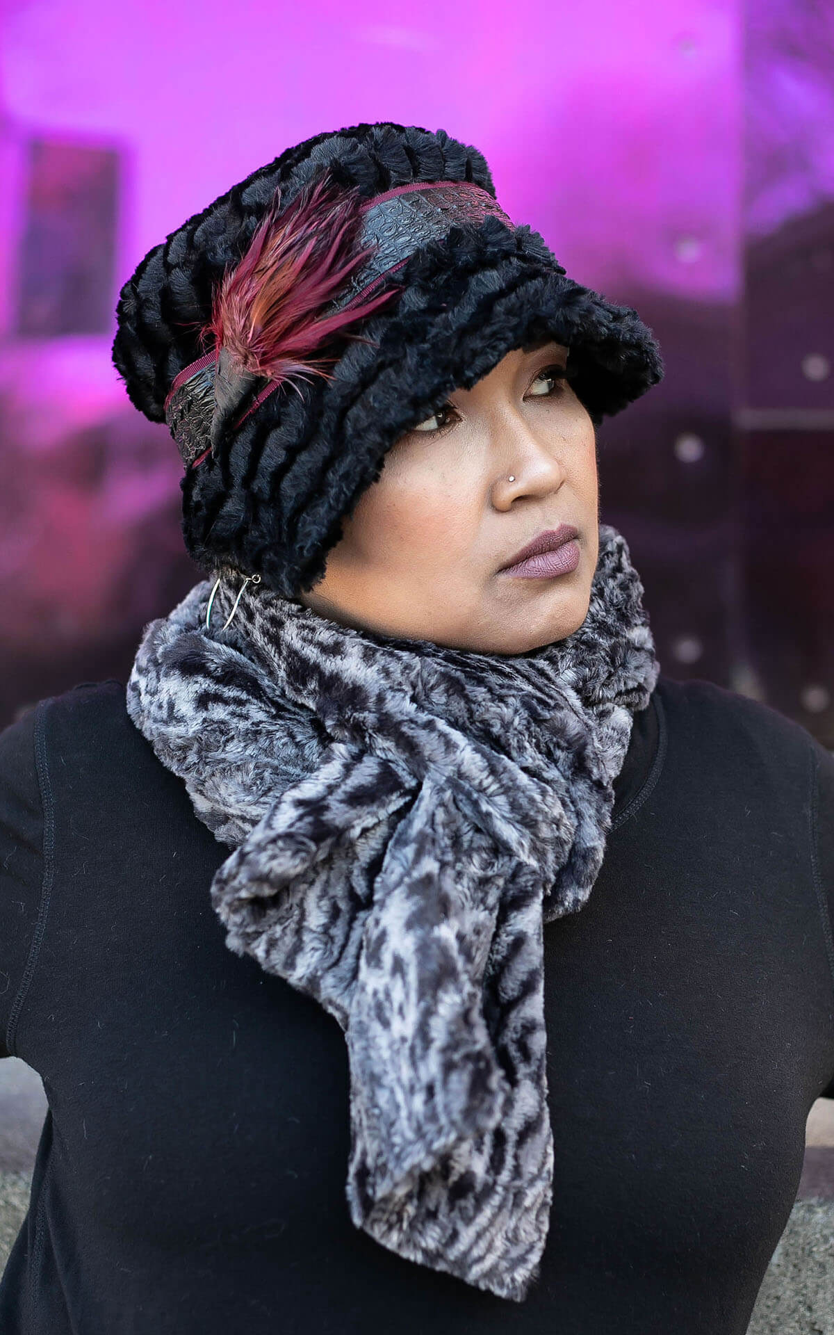 Classic Skinny Size Women's Scarf Plush Faux Fur in Willows Grove by Pandemonium Millinery