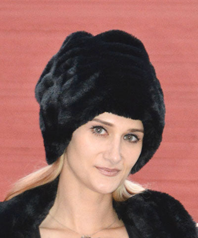 Beanie Hat in Faux Fur Onyx Black. Royal Opulence Collection Onyx Handmade in Seattle