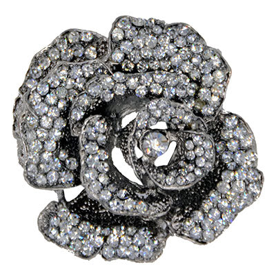 Rhinestone Brooch | Clear and Gunmetal Large Rose | from Pandemonium Millinery