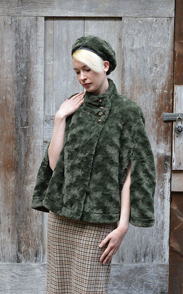 Capelet Cuddly Army Green Model Shot handmade by Pandemonium Seattle