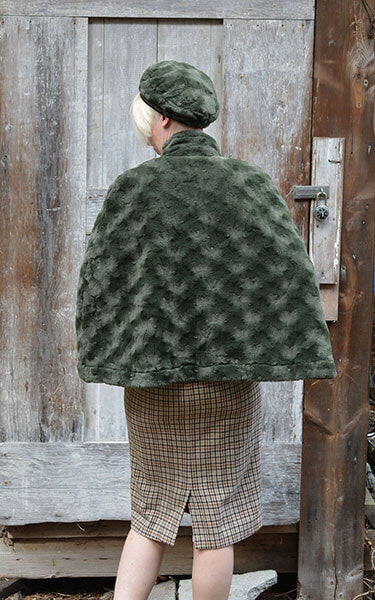 Capelet Cuddly Army Green Model Shot Back View handmade by Pandemonium Seattle