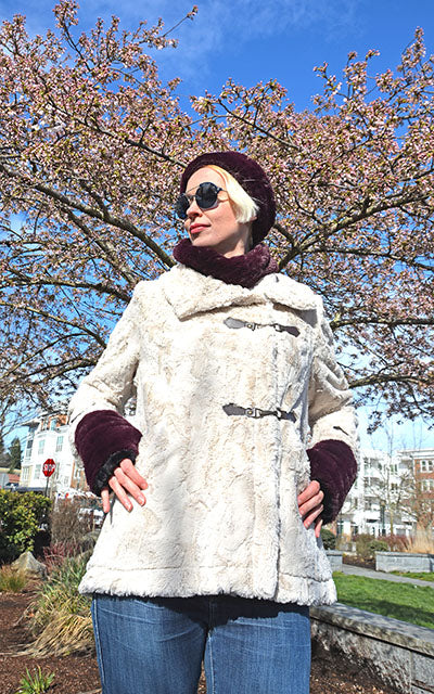 Dietrich Coat - Cuddly Faux Fur in Sand- by Pandemonium Millinery