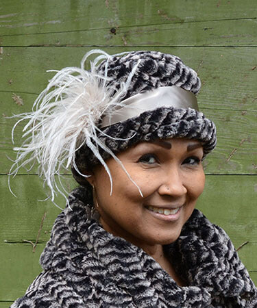 Lola Hat with Ostrich Feather Brooch in Oyster | Handmade in Seattle WA | Pandemonium Millinery