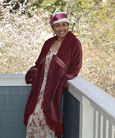 Lola Hat Linen in Seashell with Large Pink Flower Trim Handmade by Pandemonium Seattle