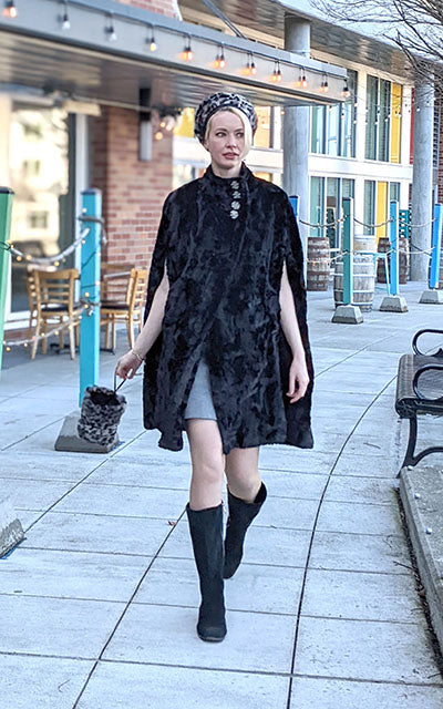 Long Cape | Cuddly Black Faux Fur | Handmade in Seattle WA USA by Pandemonium Millinery