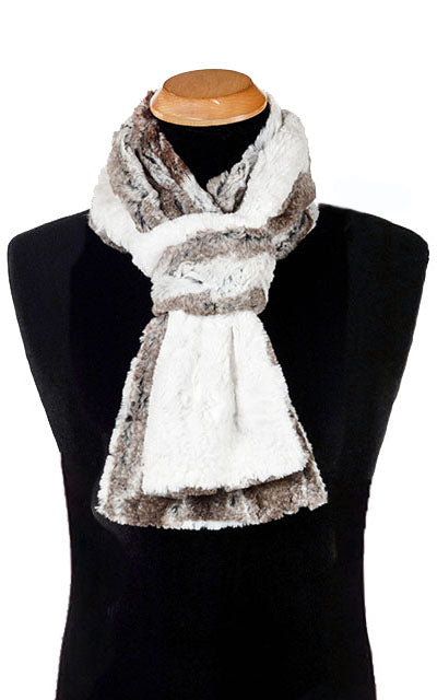 Men's Classic Standard Scarf in Birch Luxury Faux Fur with Cuddly Ivory | Handmade in Seattle WA | Pandemonium Millinery