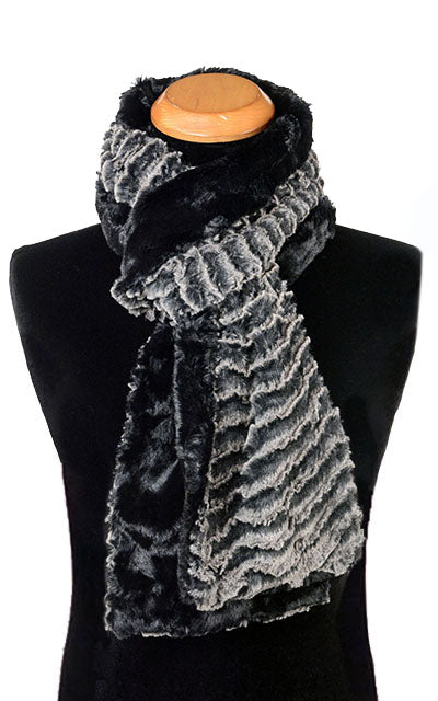 Men's Classic Standard Scarf | Desert Sand Charcoal Luxury Faux Fur and Black | handmade in Seattle, WA USA by Pandemonium Millinery