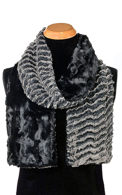 Men's Standard Scarf | Desert Sand Charcoal Luxury Faux Fur and Black | handmade in Seattle, WA USA by Pandemonium Millinery