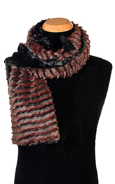 Men's Standard Scarf | Desert Sand Crimson Luxury Faux Fur and Black | handmade in Seattle, WA USA by Pandemonium Millinery