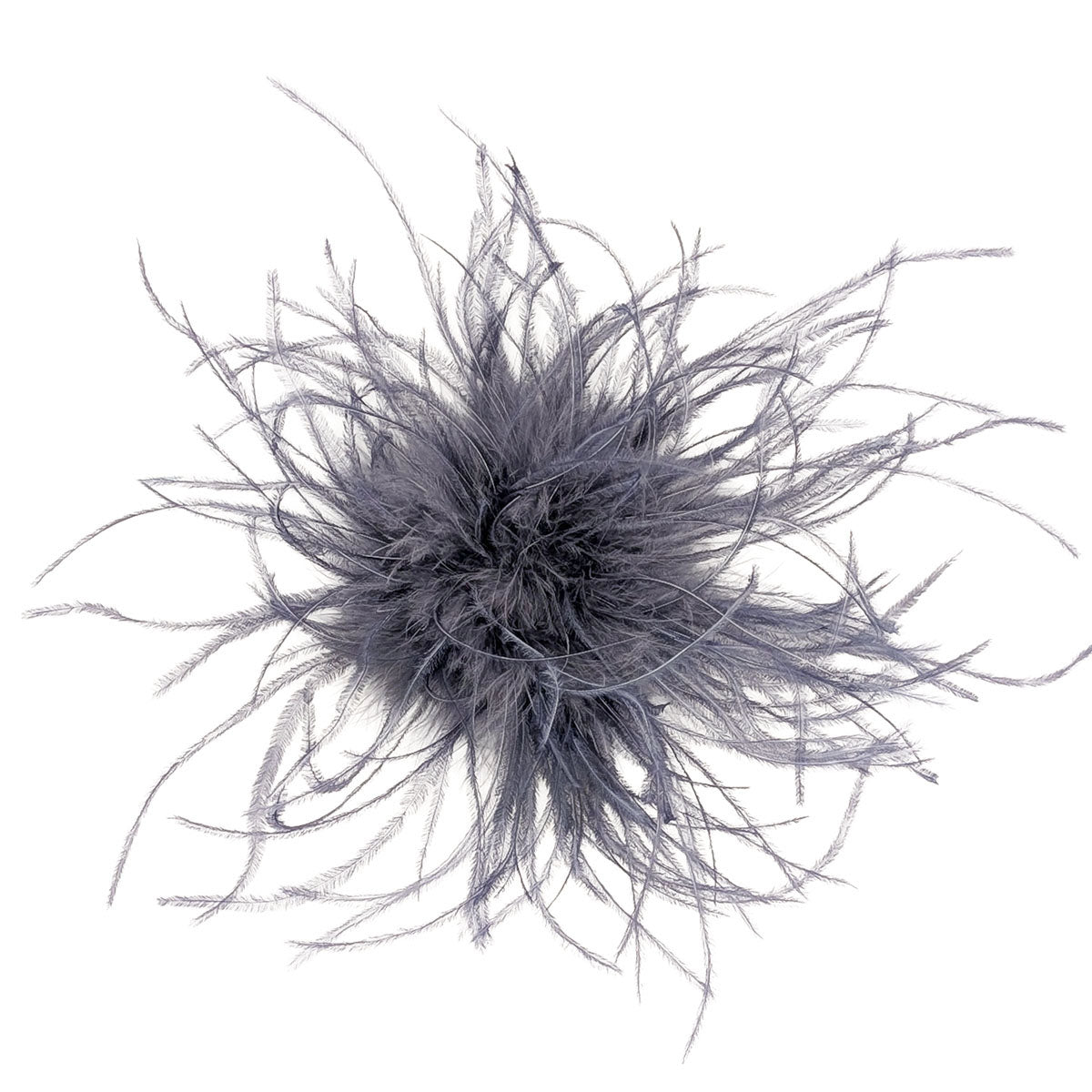 Ostrich Feather Brooch in Light Blue Gray | Handmade in Seattle WA | Pandemonium Millinery