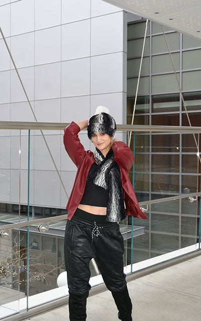 Beanie in Smouldering Sequoia Styled With Matching Scarf made in Seattle