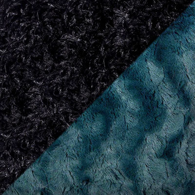 Combination Swatch of Black Swan Faux Feather and Peacock Pond  teal Faux Fur| Available in a Shawl Collar Vest