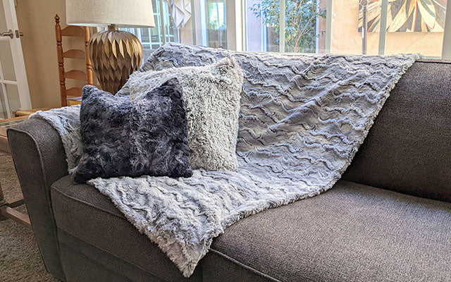 Luxury Faux Fur in  Winter River; Ice Blue  Ivory | Luxury Faux Fur Throws | Pandemonium Millinery