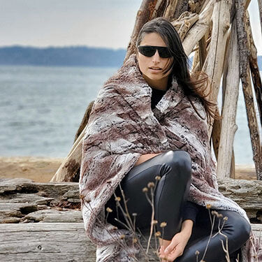 Birch on Female Model | Luxury Faux Fur Throws | Pandemonium Millinery