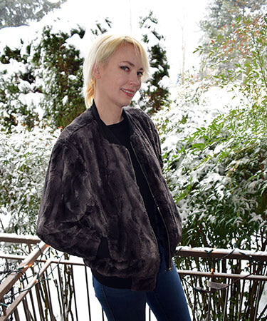 Amelia Bomber Jacket, Reversible less pockets - Luxury Faux Fur in Espresso Bean with Cuddly Fur - Sold Out!