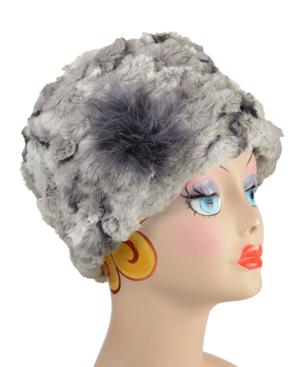 Ana Cloche Hat with Feather Brooch | White Water Faux Fur | Handmade in the USA by Pandemonium Seattle