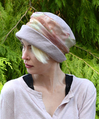 Ana Hat in Rose Quartz Linen with Bayberry Coastal Garden Side Handmade by Pandemonium Seattle