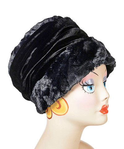 Women&#39;s Ana Cloche Style Hat | Cuddly Faux Fur Black | handmade Seattle WA USA by Pandemonium Millinery