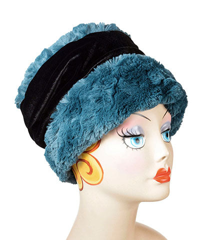 Women&#39;s Ana Cloche Style Hat | Luxury Faux Fur Peacock Pond | handmade Seattle WA USA by Pandemonium Millinery
