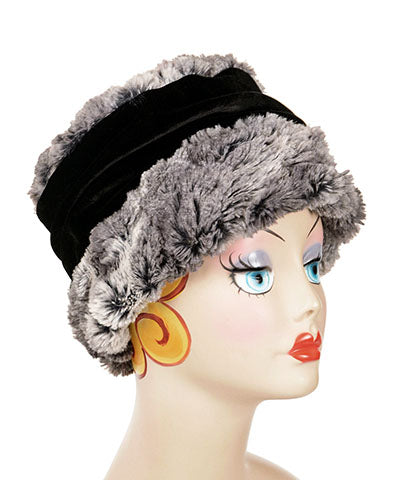 Ana Cloche Style Hat in Seattle Sky Faux Fur Handmade by Pandemonium Seattle