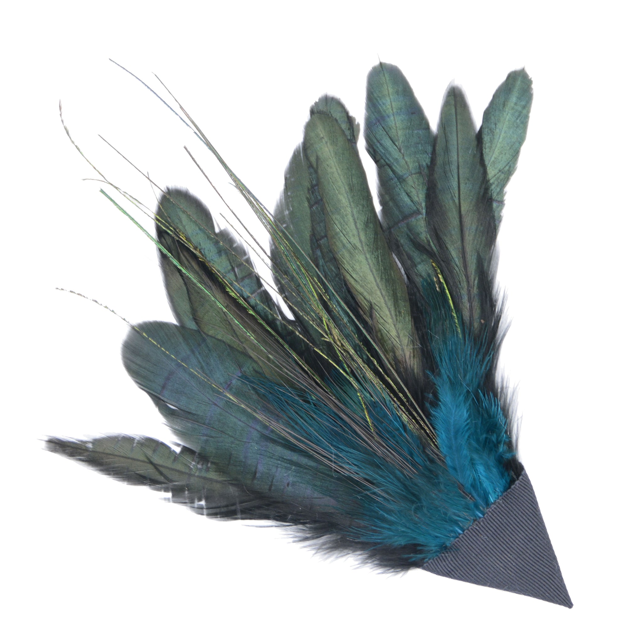 Pandemonium Millinery feather trim brooch in teal and natural feathers
