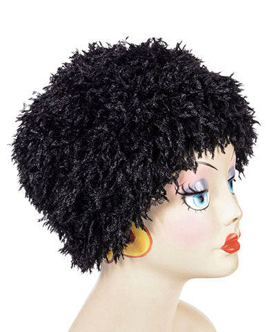 Beanie Hat Reversible Black Swan Faux Feather With Peacock Pond  - Shown in Reverse by Pandemonium Millinery