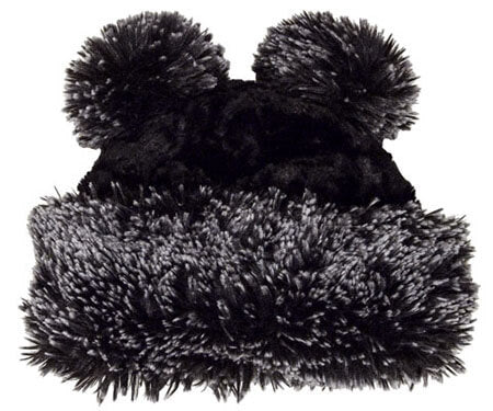 Bear Beanie Hat with ears, in Cuddly Black and Silver Tipped Black Fox Faux Fur. Handmade by Pandemonium Millinery.