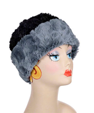 Beanie Hat Reversible Cuddly Faux in Slate Lined in Cuddly Black - Shown in Reverse by Pandemonium Millinery
