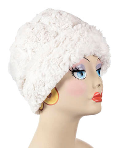Beanie Hat Reversible Cuddly Faux in Ivory Lined in Cuddly Black  -  by Pandemonium Millinery
