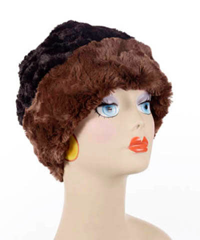Beanie Hat Reversible Cuddly Faux in Chocolate Lined in Cuddly Black - Shown in Reverse by Pandemonium Millinery