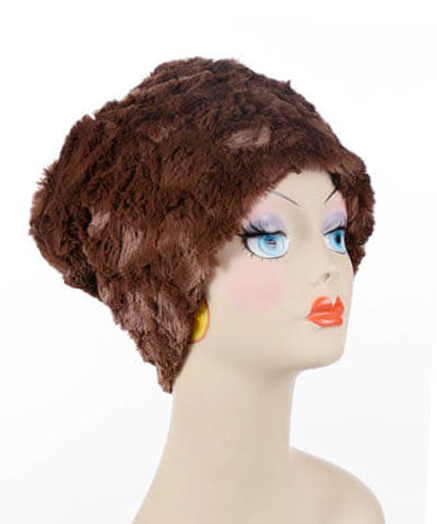 Beanie Hat Reversible Cuddly Faux in Chocolate Lined in Cuddly Black by Pandemonium Millinery