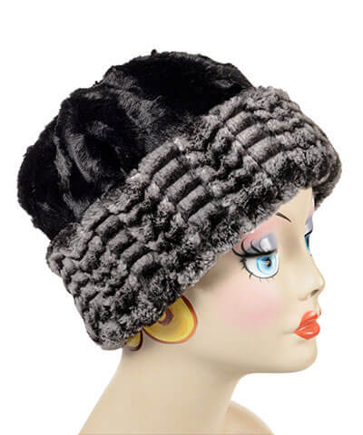 Beanie Hat Reversible Luxury  Faux Fur in 8mm in Black and White  Lined in Cuddly Black - Shown in Reverse by Pandemonium Millinery