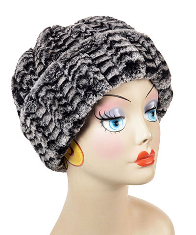 Beanie Hat Reversible Luxury Faux Fur in 8mm in Black and White Lined in Cuddly Black - by Pandemonium Seattle