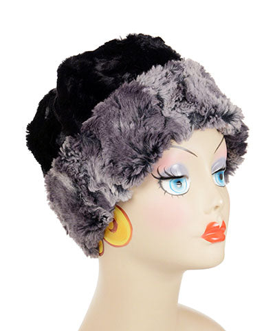 Women's Reversible Beanie on mannequin | Muddy Waters Faux Fur with Cuddly Black Lining | Handmade USA by Pandemonium Seattle
