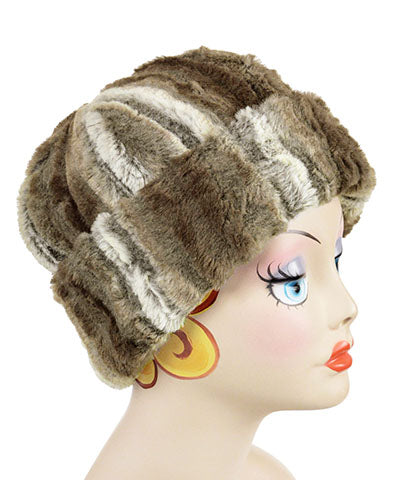 Beanie Hat, Reversible - Plush Faux Fur in Willows Grove with Falkor Lining handmade by Pandemonium Millinery