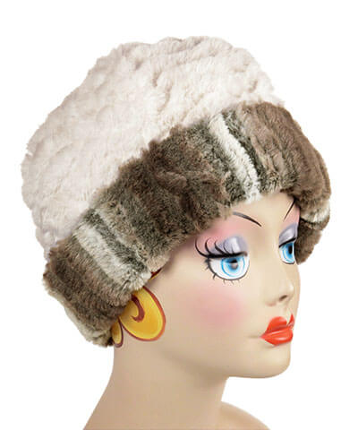 Beanie Hat, Reversible - Plush Faux Fur in Willows Grove with Falkor Lining handmade by Pandemonium Millinery