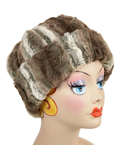Beanie Hat, Reversible - Plush Faux Fur in Willows Grove Lined in Plush Faux Fur in Falkor by Pandemonium Millinery