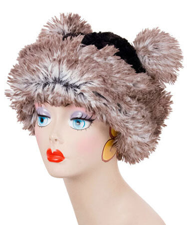 Bear Beanie Hat with ears, in Cuddly Black and Arctic Fox Faux Fur. Handmade by Pandemonium Millinery.