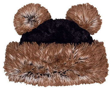 Bear Beanie Hat with ears, in Cuddly Black and Red Fox Faux Fur. Handmade by Pandemonium Millinery.