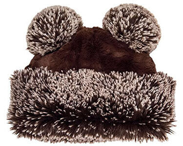 Bear Beanie Hat with ears, in Cuddly Chocolate and Silver Tipped Brown Fox Faux Fur. Handmade by Pandemonium Millinery.