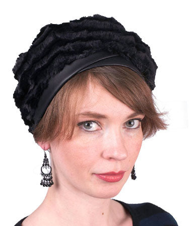 Model in Shown in a Desert Sand in Crimson Faux Fur Beret | By Pandemonium | Seattle WA USA