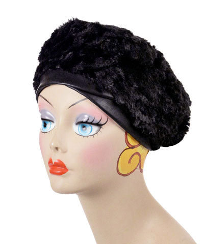 Cohen in Olive Beret Shown in Reverse with Cuddly Faux Fur in Black Lining as the Shell| By Pandemonium | Seattle WA USA