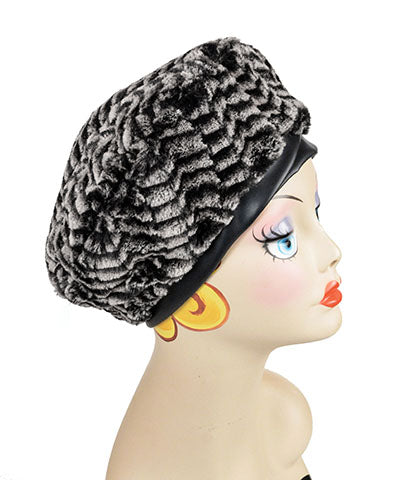 Beret Luxury Faux fur in 8mm in Black/White Handmade by Pandemonium Seattle