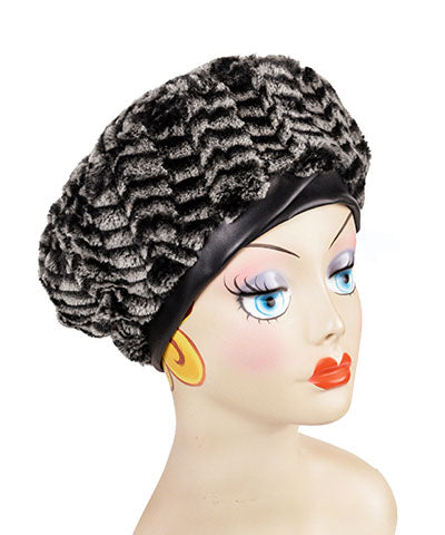 Beret Luxury Faux fur in 8mm in Black/White Handmade by Pandemonium Seattle