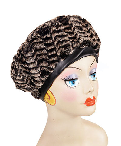 Beret Luxury Faux fur in 8mm in Sepia Handmade by Pandemonium Seattle