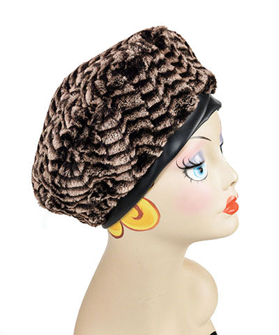 Beret Luxury Faux fur in 8mm in Sepia Handmade by Pandemonium Seattle