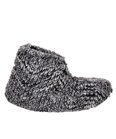 Bootie Slippers in Cozy Cable Faux Fur in Ash Side View | Handmade in Seattle WA | Pandemonium Millinery