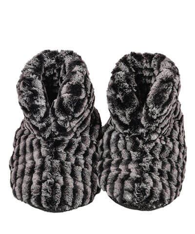 Bootie Slippers in 8mm Black White Luxury Faux Fur | Handmade in Seattle WA | Pandemonium Millinery