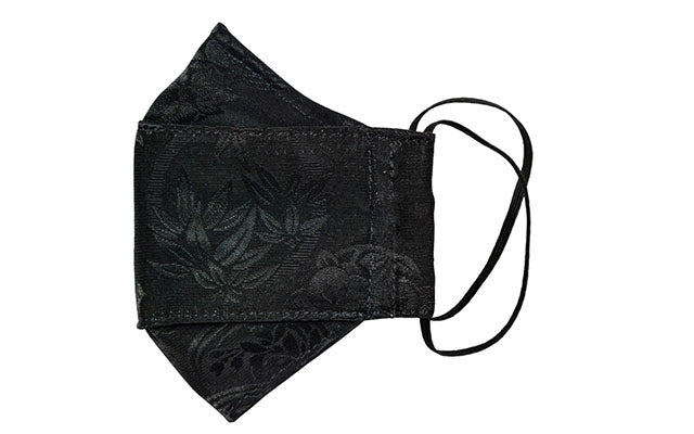 Box Face Mask - Black Bamboo Kimono Print - Pandemonium Millinery - Handmade Seattle, WA USA