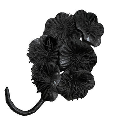 Women's Velvet Flower Brooch in Black with Satin Ribbon  | Assembled in Seattle WA | Pandemonium Millinery
